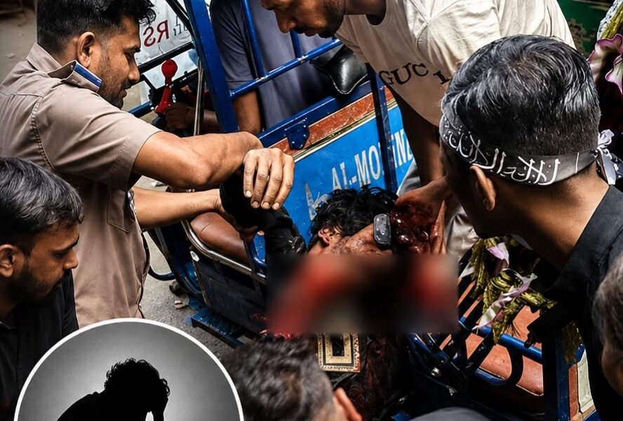 জাকির হোসেনকে হামলার পর স্থানীয়দের সহায়তায় হাসপাতালে নেওয়ার মু